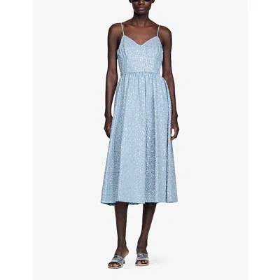 Sandro Striped-pattern Sequin-detail Midi Dress In Blue