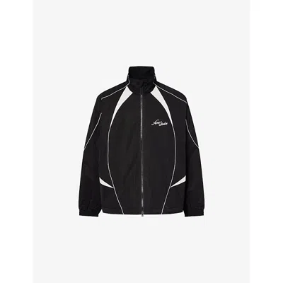 Acne Studios Technical Logo-embroidered Striped Cotton-blend Jacket In Black