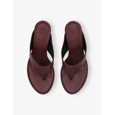Aeyde Neutrals Refined Flared Heel Thong Sandals In Burgundy