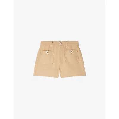 Sandro Pierrot Button Detail Cotton Blend Shorts In Neutral