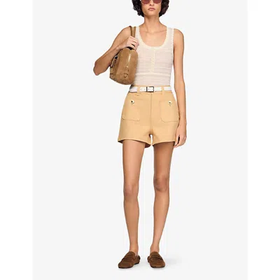Sandro Pierrot Button Detail Cotton Blend Shorts In Neutral