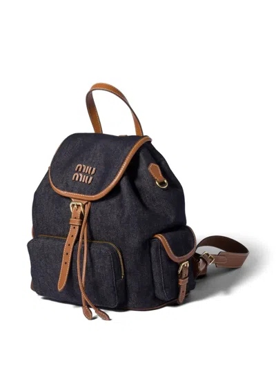 Miu Miu Denim Backpack In Blue