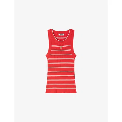 Sandro Striped-pattern Logo-plaque Tank Top In Red