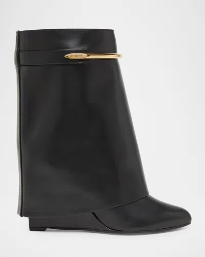 Givenchy Women Black Ankle Boots With Wedge Heels And Logo Plaque On The Side In Leather Woman In Black