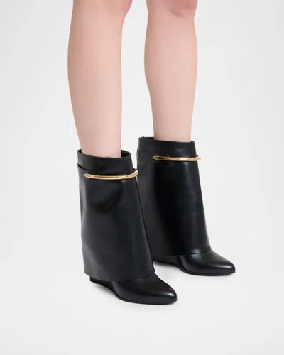 Givenchy Women Black Ankle Boots With Wedge Heels And Logo Plaque On The Side In Leather Woman In Black