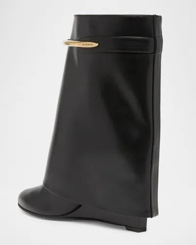 Givenchy Women Black Ankle Boots With Wedge Heels And Logo Plaque On The Side In Leather Woman In Black