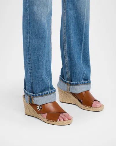 Tory Burch Turnlock Espadrille Slingback Platform Wedge Sandal In Brown