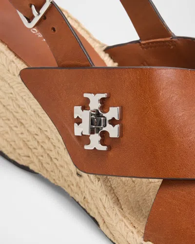 Tory Burch Turnlock Espadrille Slingback Platform Wedge Sandal In Brown