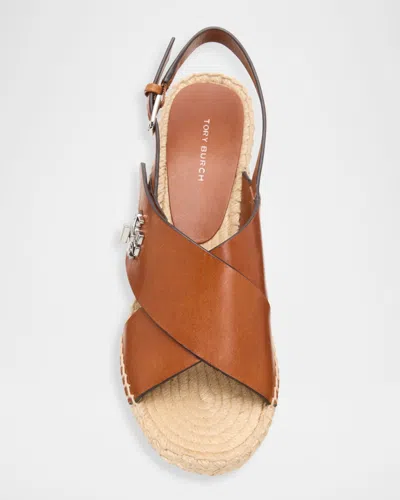 Tory Burch Turnlock Espadrille Slingback Platform Wedge Sandal In Brown