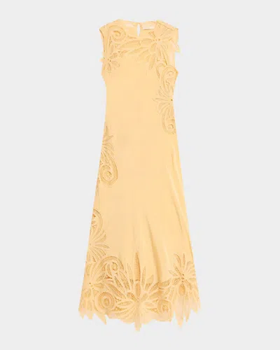 Ulla Johnson Idra Embroidered Silk Crepe De Chine Maxi Dress In Neutral