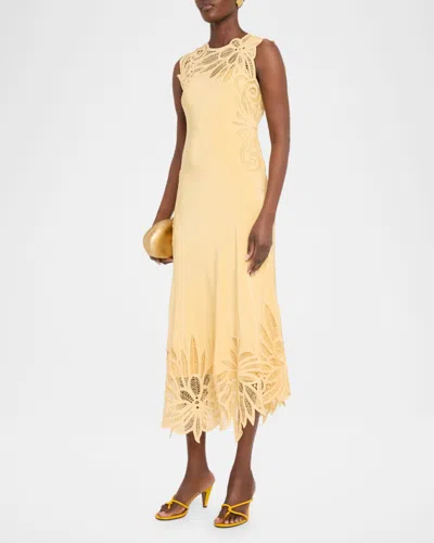 Ulla Johnson Idra Embroidered Silk Crepe De Chine Maxi Dress In Neutral