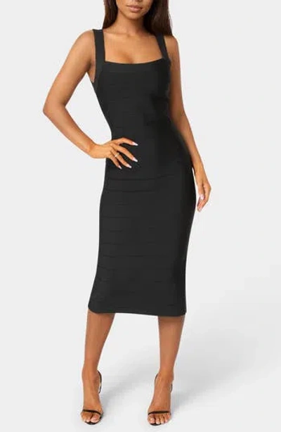 Bebe Luxe Bandage Square Neck Midi Dress In Black