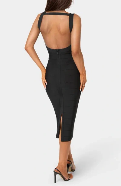 Bebe Luxe Bandage Square Neck Midi Dress In Black