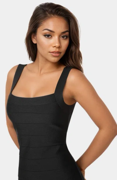 Bebe Luxe Bandage Square Neck Midi Dress In Black