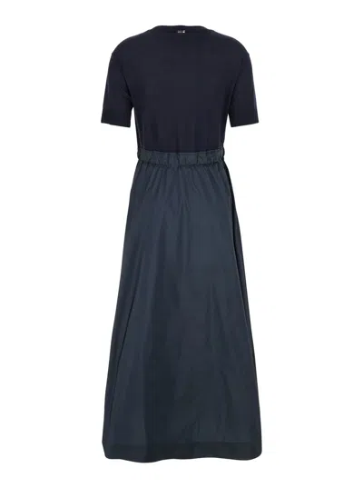 Herno Blue Crewneck Midi Dress With Elastic Drawstring Waist And Panelled Design In Tech Fabric Woman In Black