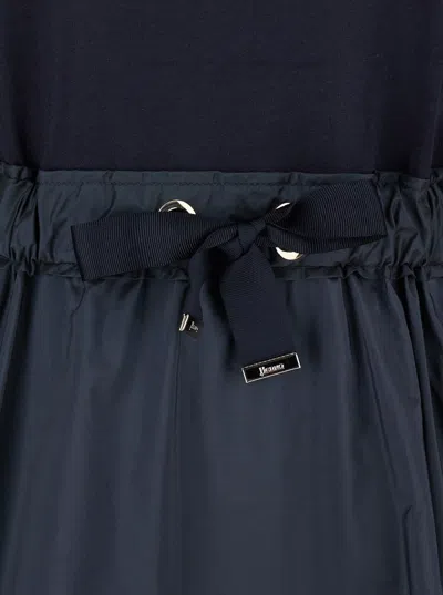Herno Blue Crewneck Midi Dress With Elastic Drawstring Waist And Panelled Design In Tech Fabric Woman In Black