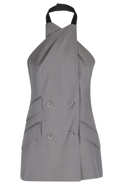 Max Mara Cali Wool-twill Halterneck Blouse In Gray