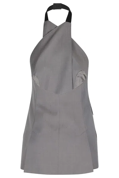 Max Mara Cali Wool-twill Halterneck Blouse In Gray