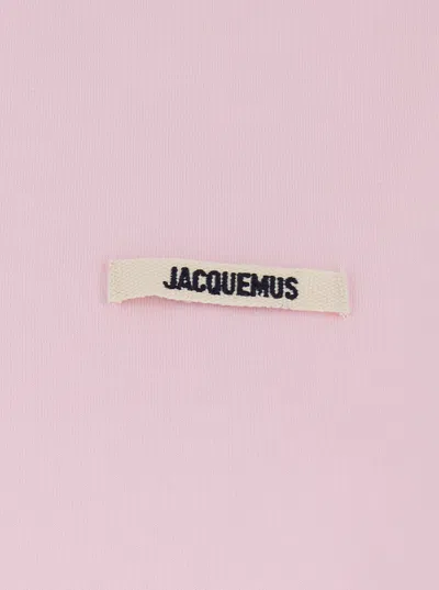 Jacquemus Pink Crew Neck T-shirt With Logo Patch On The Front In Cotton Woman