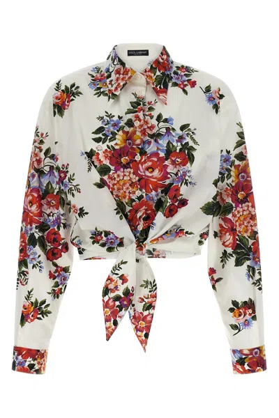 Dolce & Gabbana Cotton Shirt With A Bouquet Of Flowers Print Shirts White In Multi