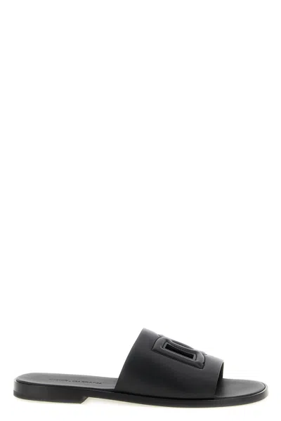 Dolce & Gabbana Black Sandals With Dg Logo Cut-out In Leather Man In Black