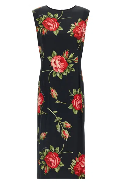 Dolce & Gabbana Women Black Dress With All-over Floral Print In Silk Woman In Multi