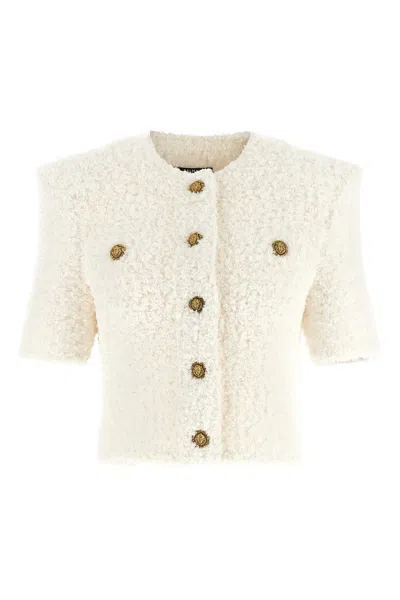 Balmain Cardigan Tweed Plumetis Sweaters And Cardigans White In White