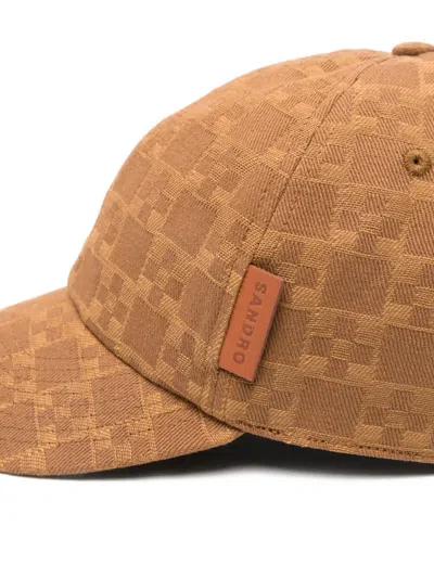 Sandro Cross Pattern Denim Cap In Black