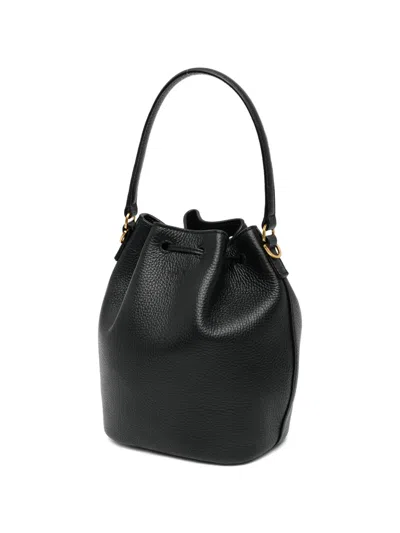 Agnès B. Drawstring Leather Shoulder Bag In Black