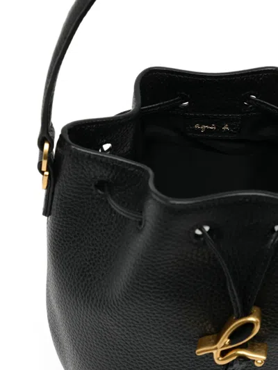 Agnès B. Drawstring Leather Shoulder Bag In Black
