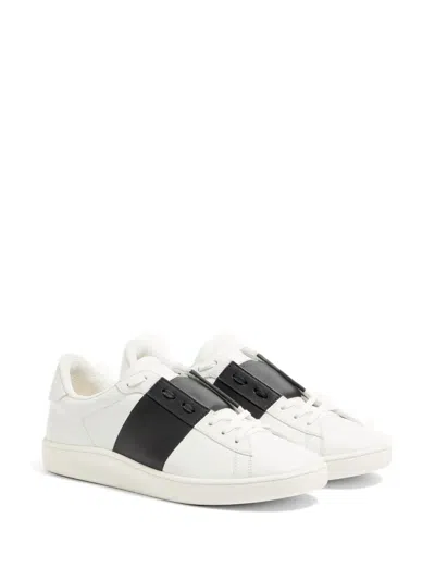 Valentino Garavani Minimalist Leather Sneakers With Contrasting Stripe Detail And Vlogo Signature In White
