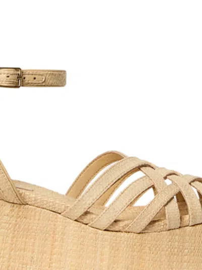Loeffler Randall Channing Raffia Platform Wedge Sandals In Neutral
