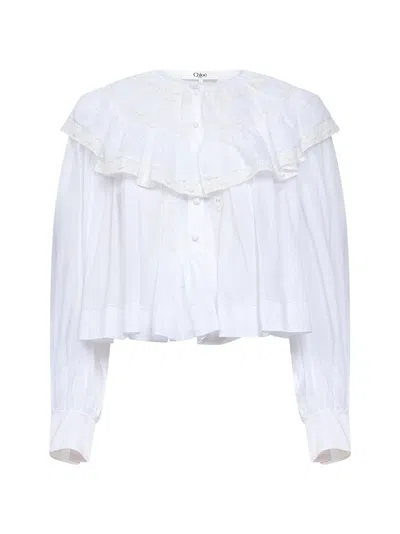 Chloé Milk Cotton Voile And Lace Ruffled Cropped Top In White