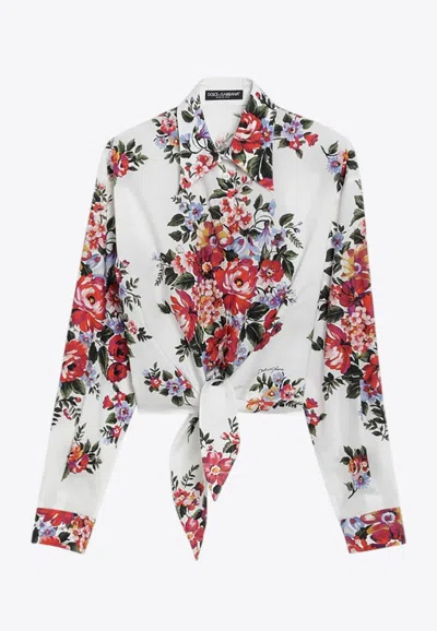 Dolce & Gabbana Cotton Shirt With A Bouquet Of Flowers Print Shirts White In Multi