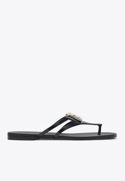 Dolce & Gabbana Black Thong Sandals With Logo Plaque On The Front In Rubber Woman