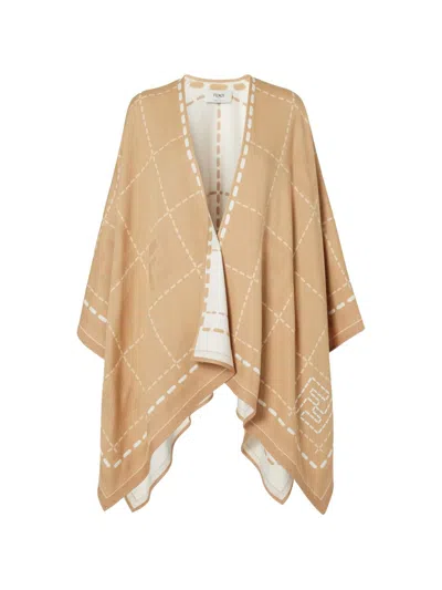 Fendi Draped Patterned Cape Jacket Collection In Brown