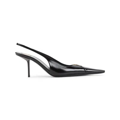 Saint Laurent 75mm Babylone Leather Ysl Slingback Pumps In Black