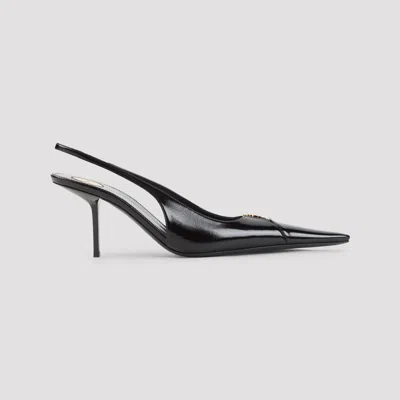 Saint Laurent 75mm Babylone Leather Ysl Slingback Pumps In Black
