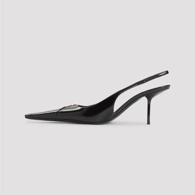 Saint Laurent 75mm Babylone Leather Ysl Slingback Pumps In Black