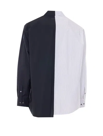 Mm6 Maison Margiela Tailored Black Shirt With Pointed Collar And Button Cuffs In Multi