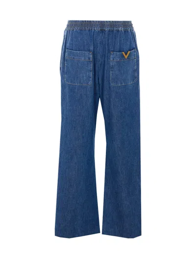 Valentino Solid Denim Pants In Blue