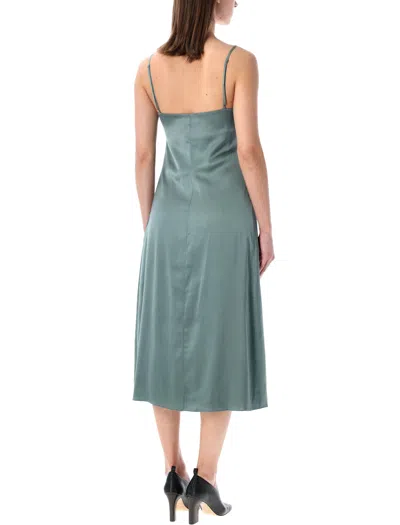 Acne Studios Satin Midi Dress With Lace Inserts In Blue