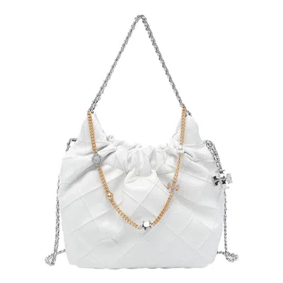 Tory Burch Mini Fleming Soft Distressed Drawstring Bag In White