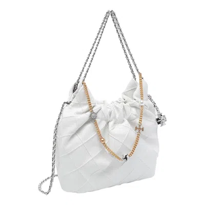 Tory Burch Mini Fleming Soft Distressed Drawstring Bag In White