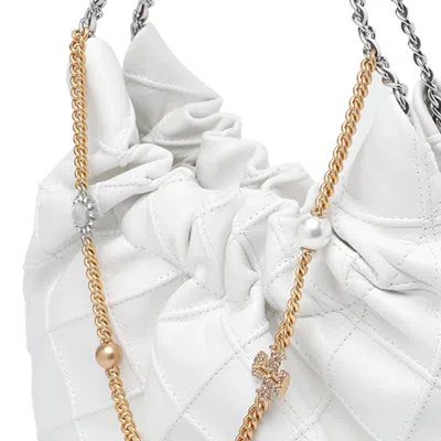 Tory Burch Mini Fleming Soft Distressed Drawstring Bag In White