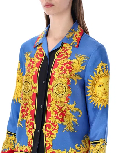 Versace Barocco Print Silk Twill Bowling Shirt In Multi