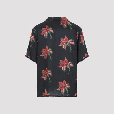 Valentino Camp Collar Shirt Floral Pattern Short Sleeves In Blue