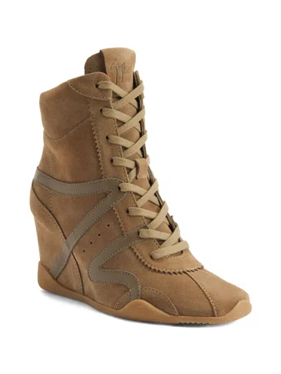 Giuseppe Zanotti Top Wedge Lace-up Sneakers In Brown