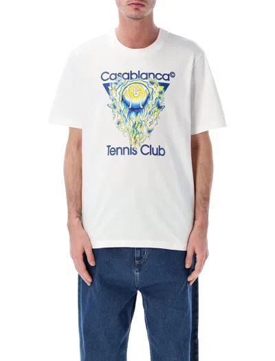 Casablanca Men White Crewneck T-shirt With Logo Print On The Front In Cotton Man