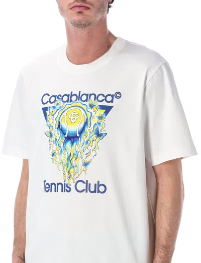 Casablanca Men White Crewneck T-shirt With Logo Print On The Front In Cotton Man